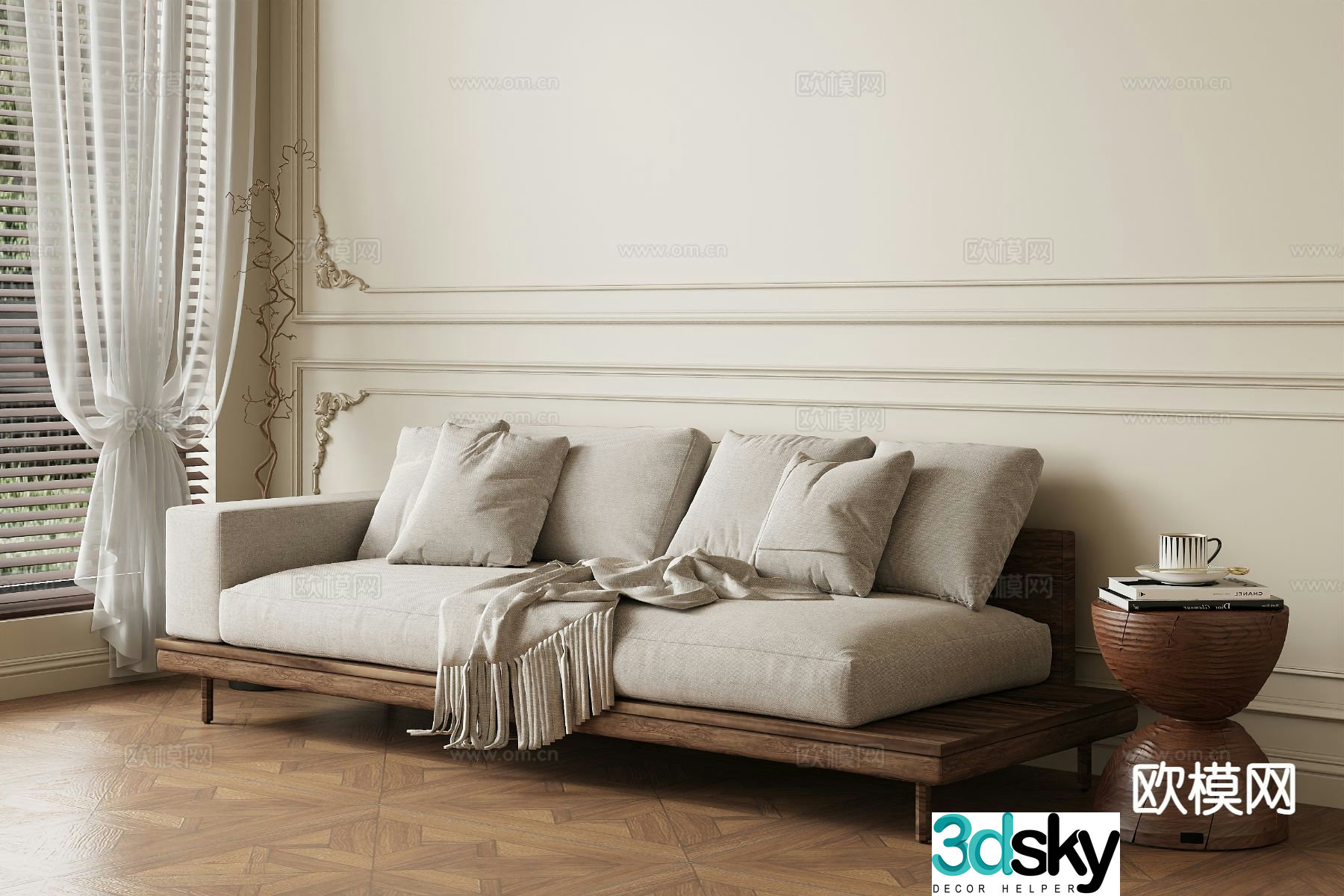Wabi-sabi double sofa living room sofa 3d model