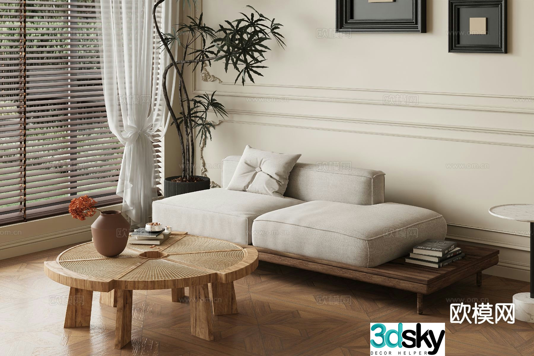 Wabi-sabi double sofa living room sofa 3d model