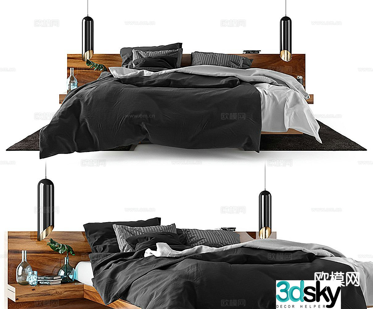 Modern double bed 3d model