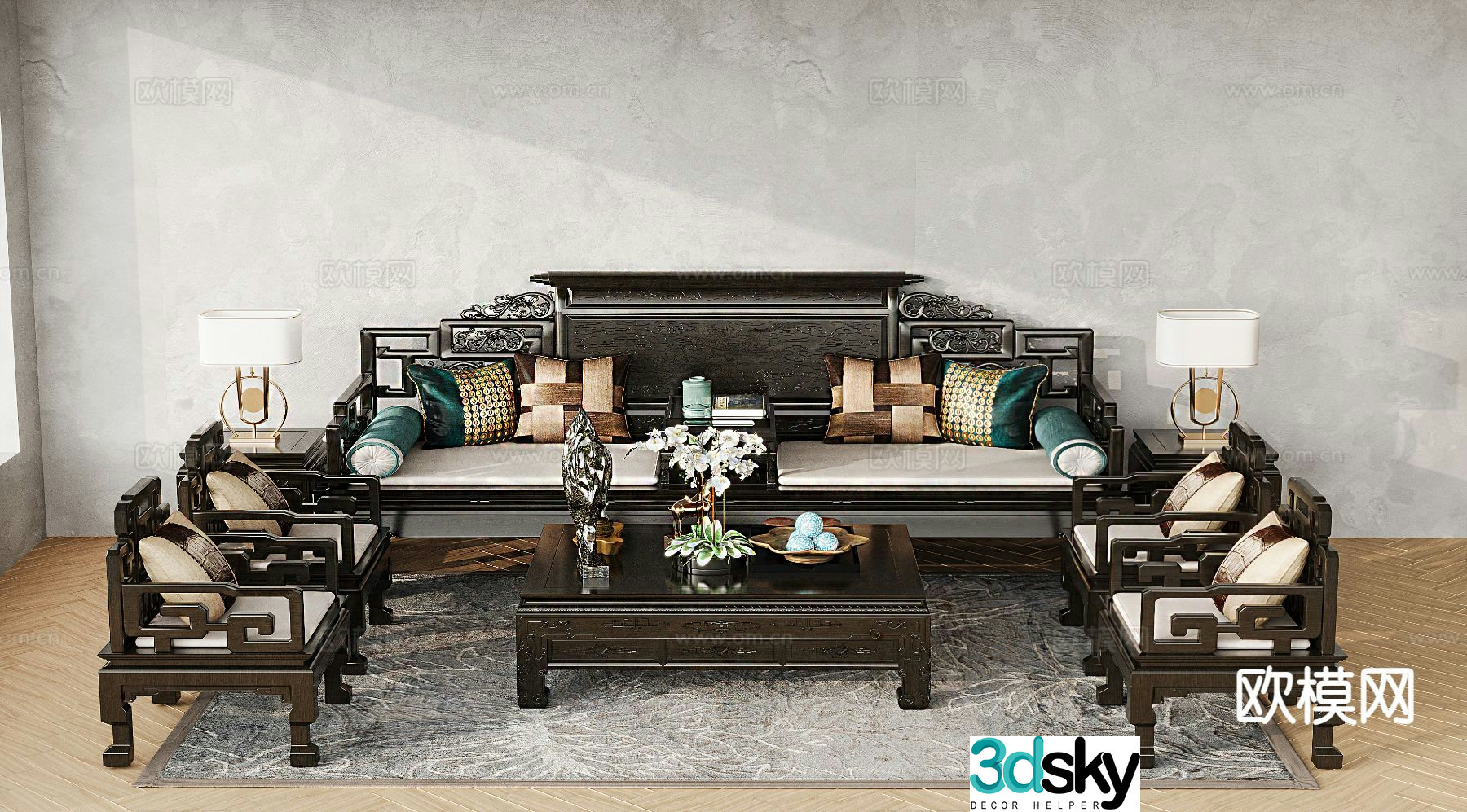 Chinese style modular sofa 3d model