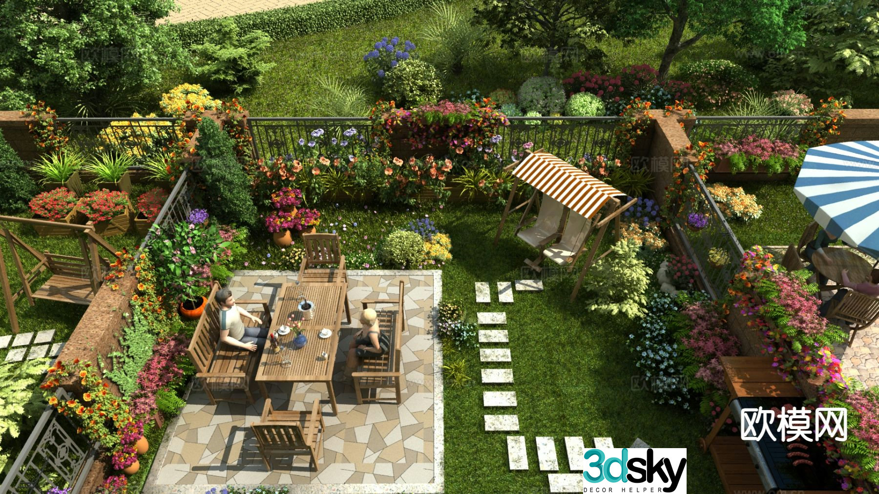 Modern community courtyard landscape garden residential building garden 3d model