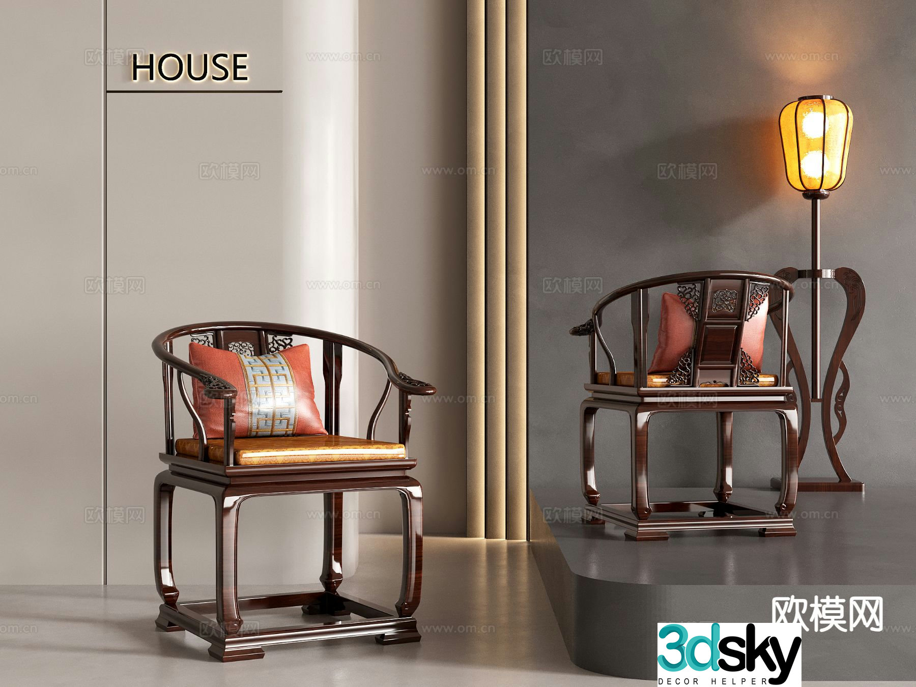 New Chinese style chair carved chair arm chair Taishi chair 3D model