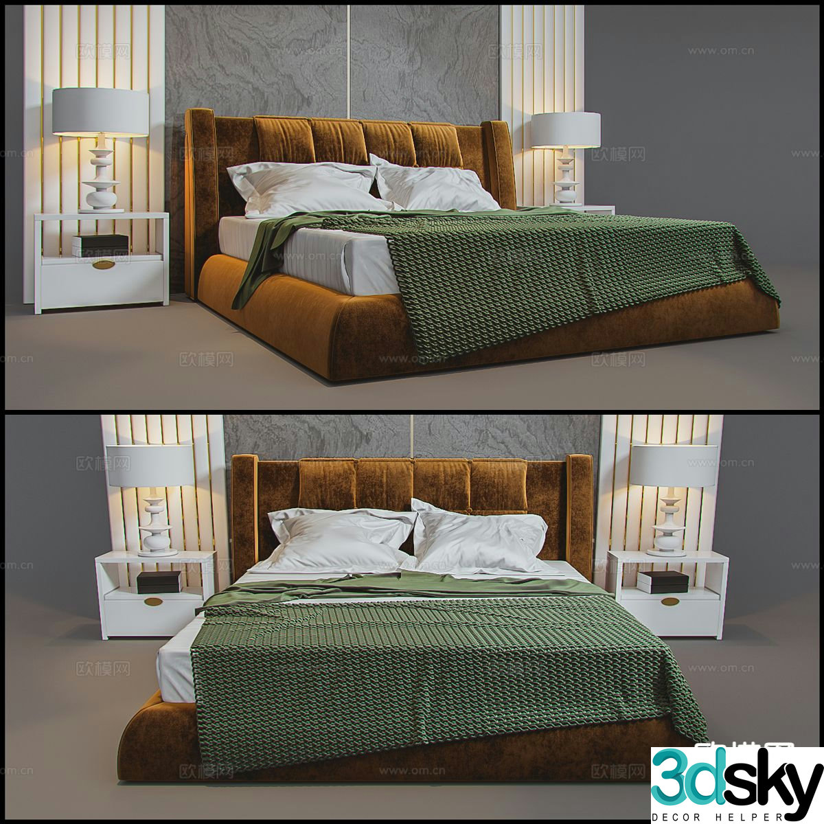 Light luxury double bed 3D model