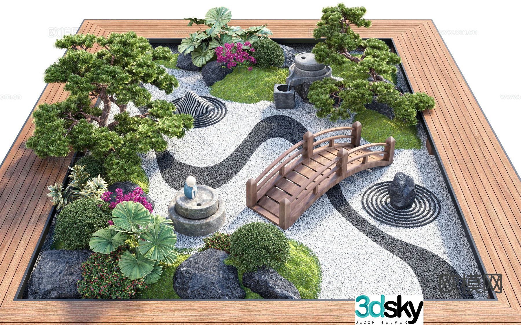New Chinese Zen courtyard landscape 3D model