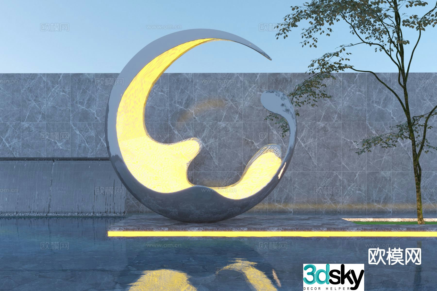 Modern moon sculpture landscape sculpture 3d model