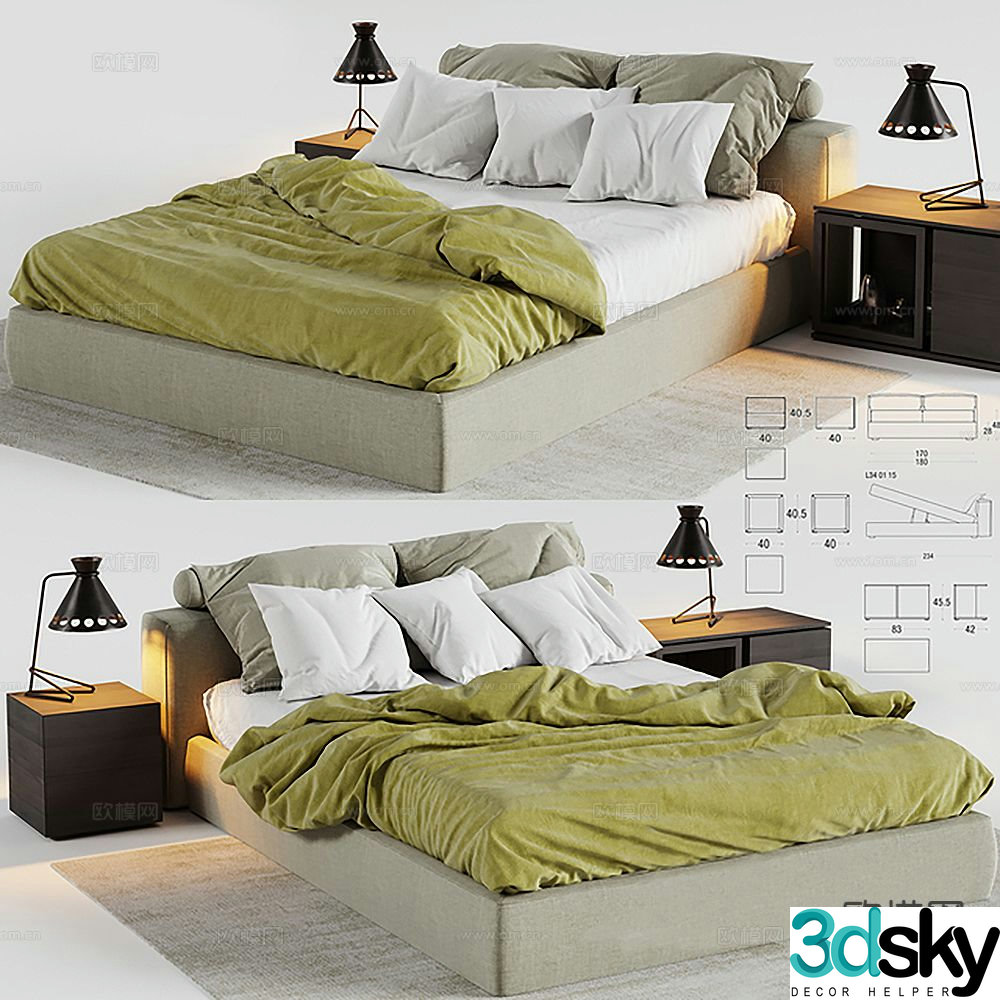 Modern double bed 3d model