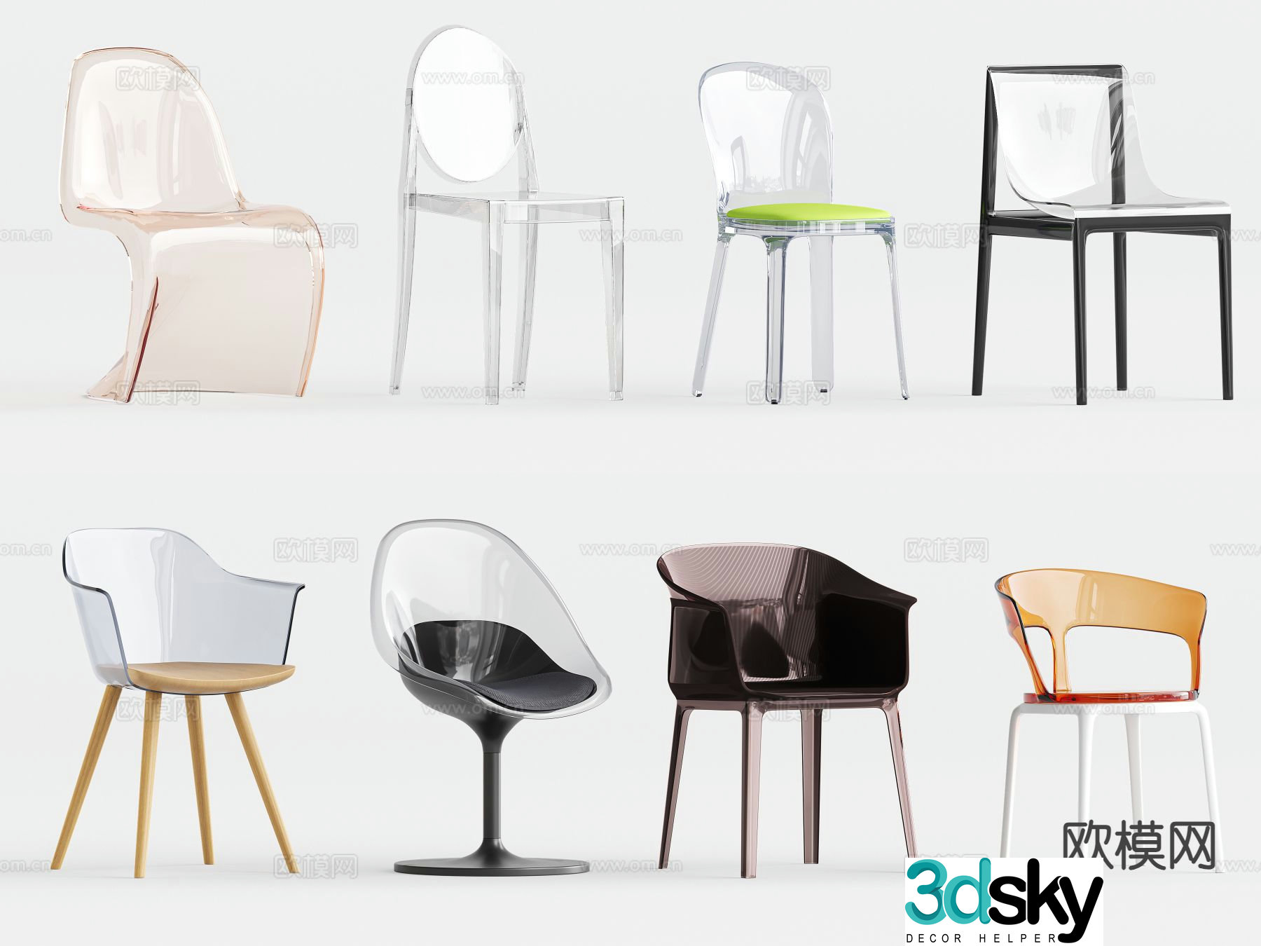 Acrylic transparent chair chair dining chair 3d model