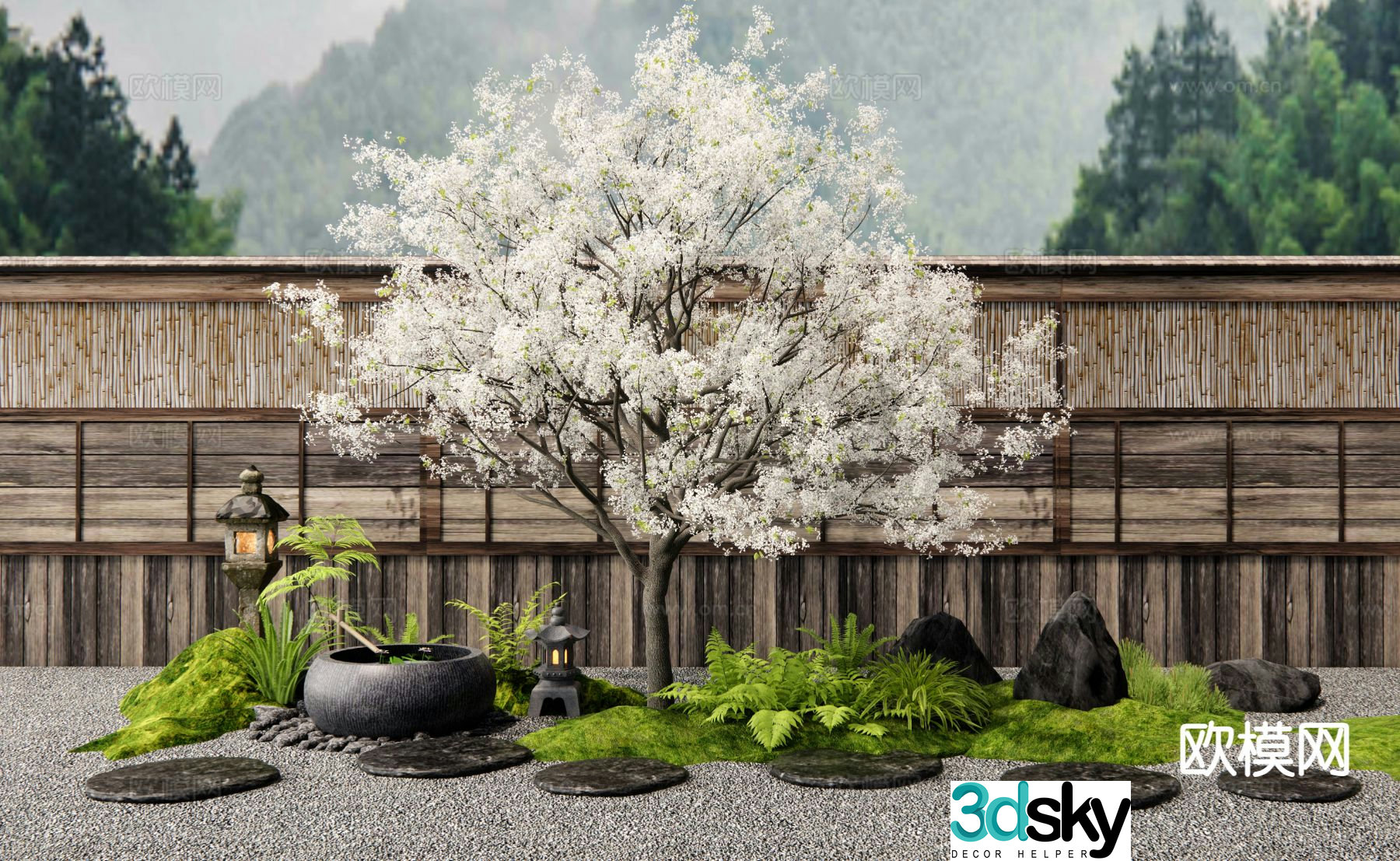 Japanese landscape tree cherry blossom tree 3d model