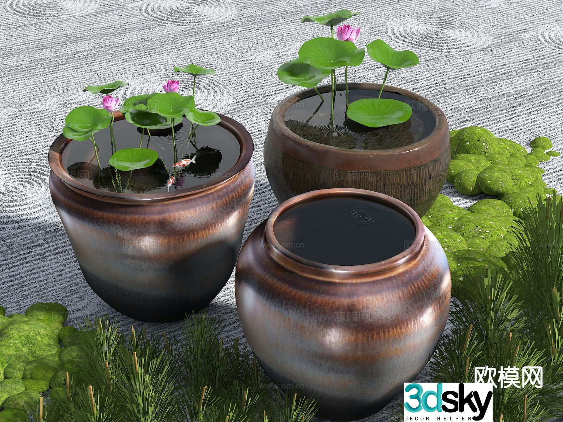 Chinese old water tank water jar water tank courtyard lotus tank 3D model