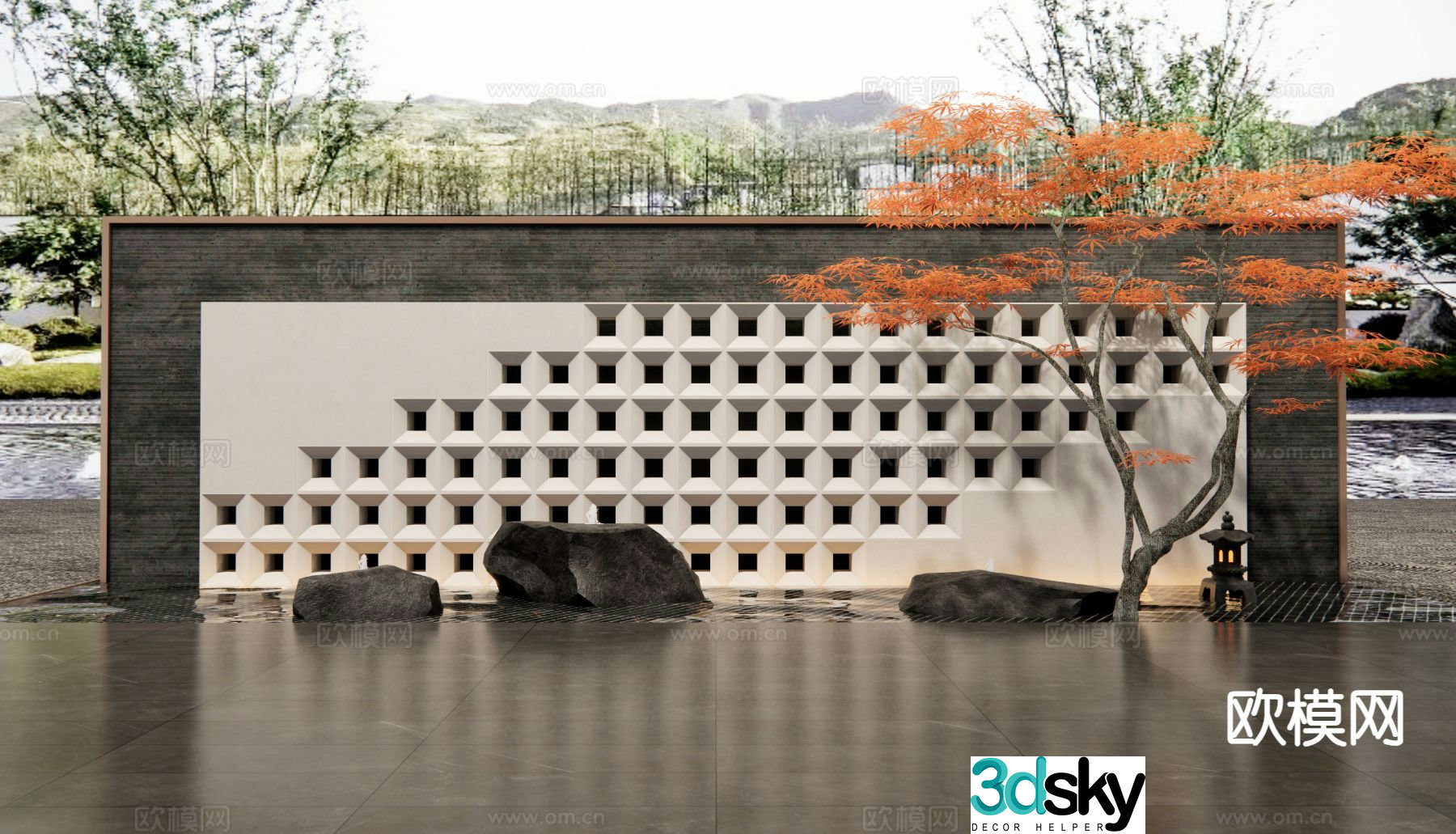 New Chinese style water feature wall water feature courtyard feature wall 3D model