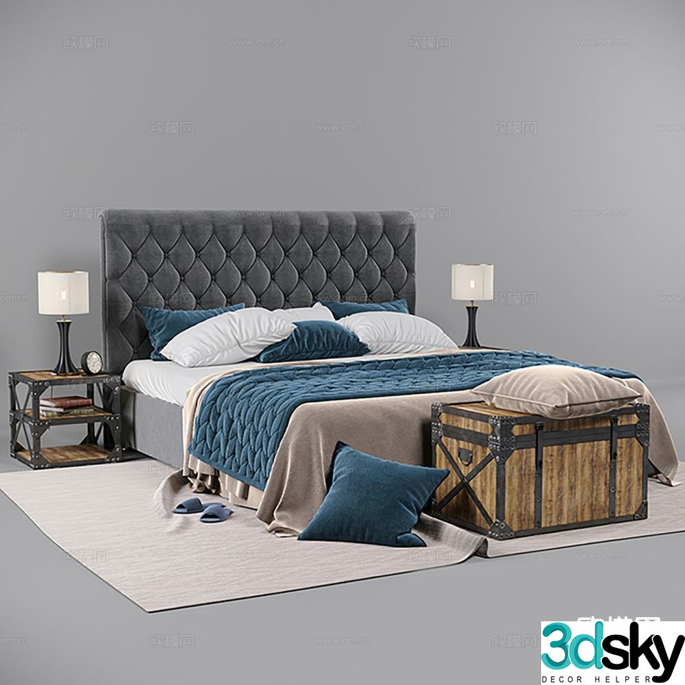 Light luxury double bed 3D model