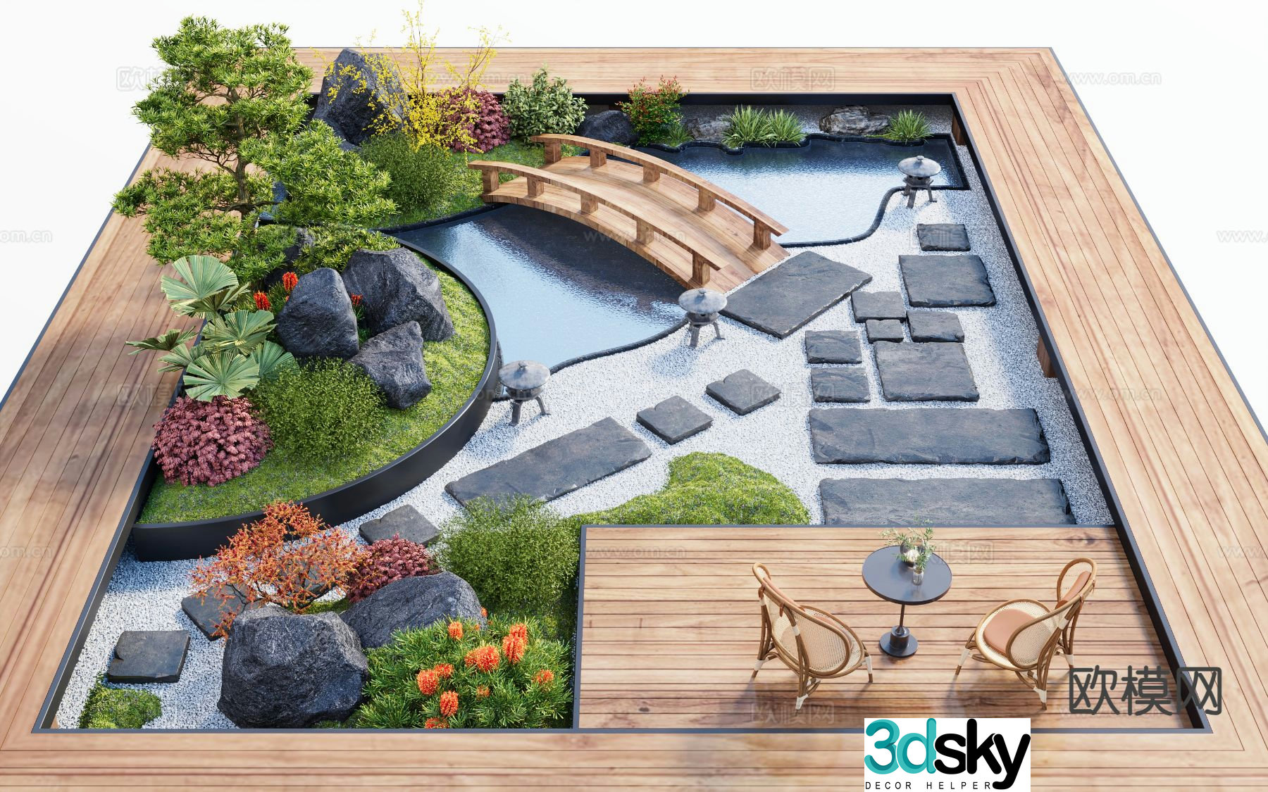 New Chinese Zen courtyard landscape 3D model