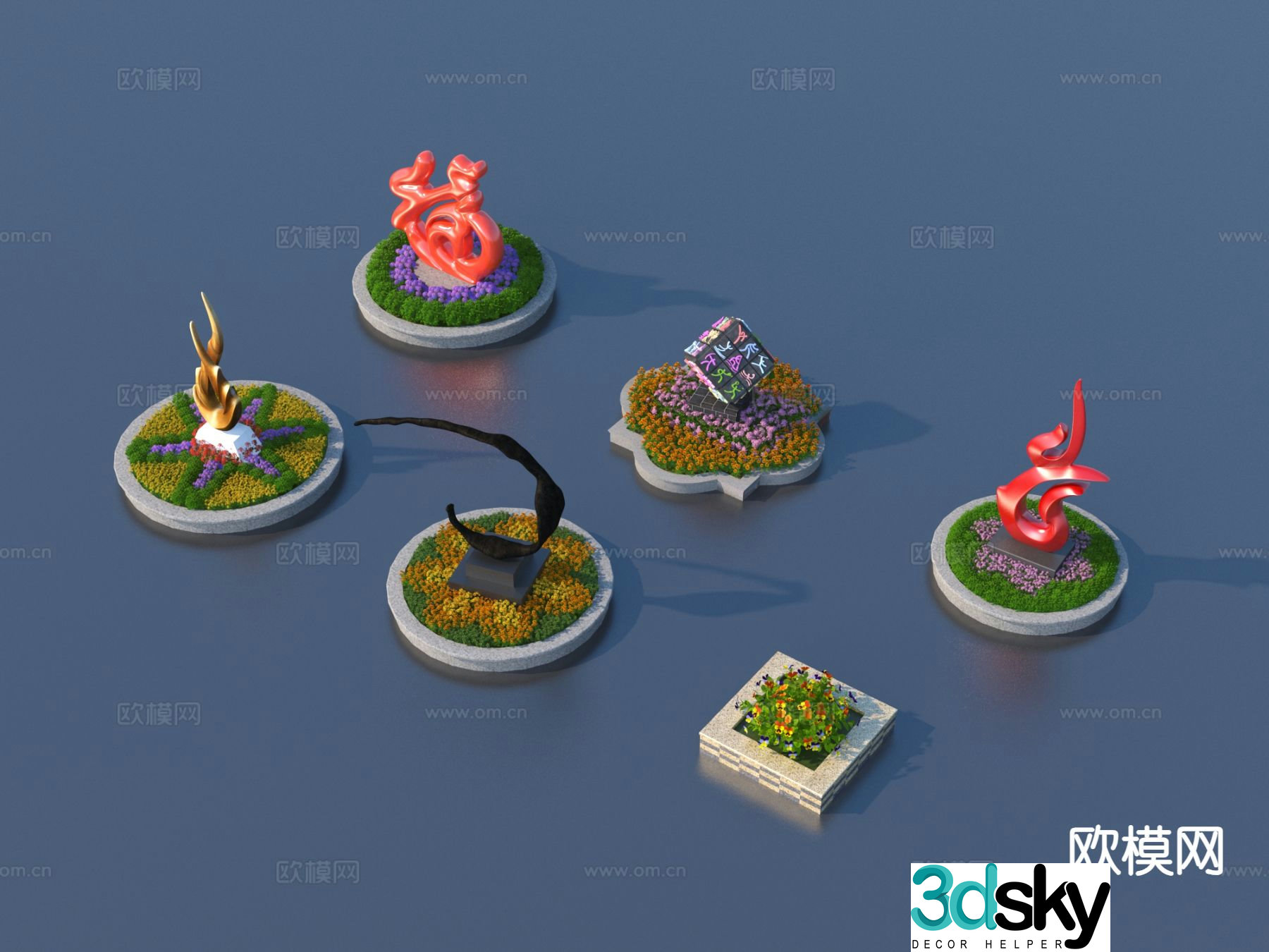 Flower pond chair landscape sketch 3d model