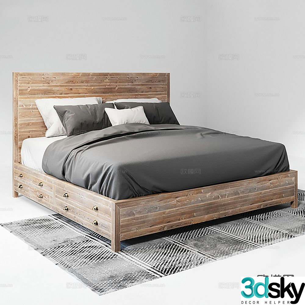 Log style double bed 3d model