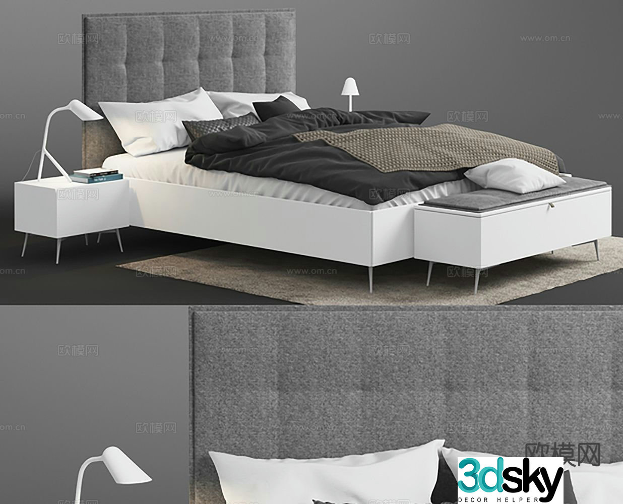Modern double bed 3d model
