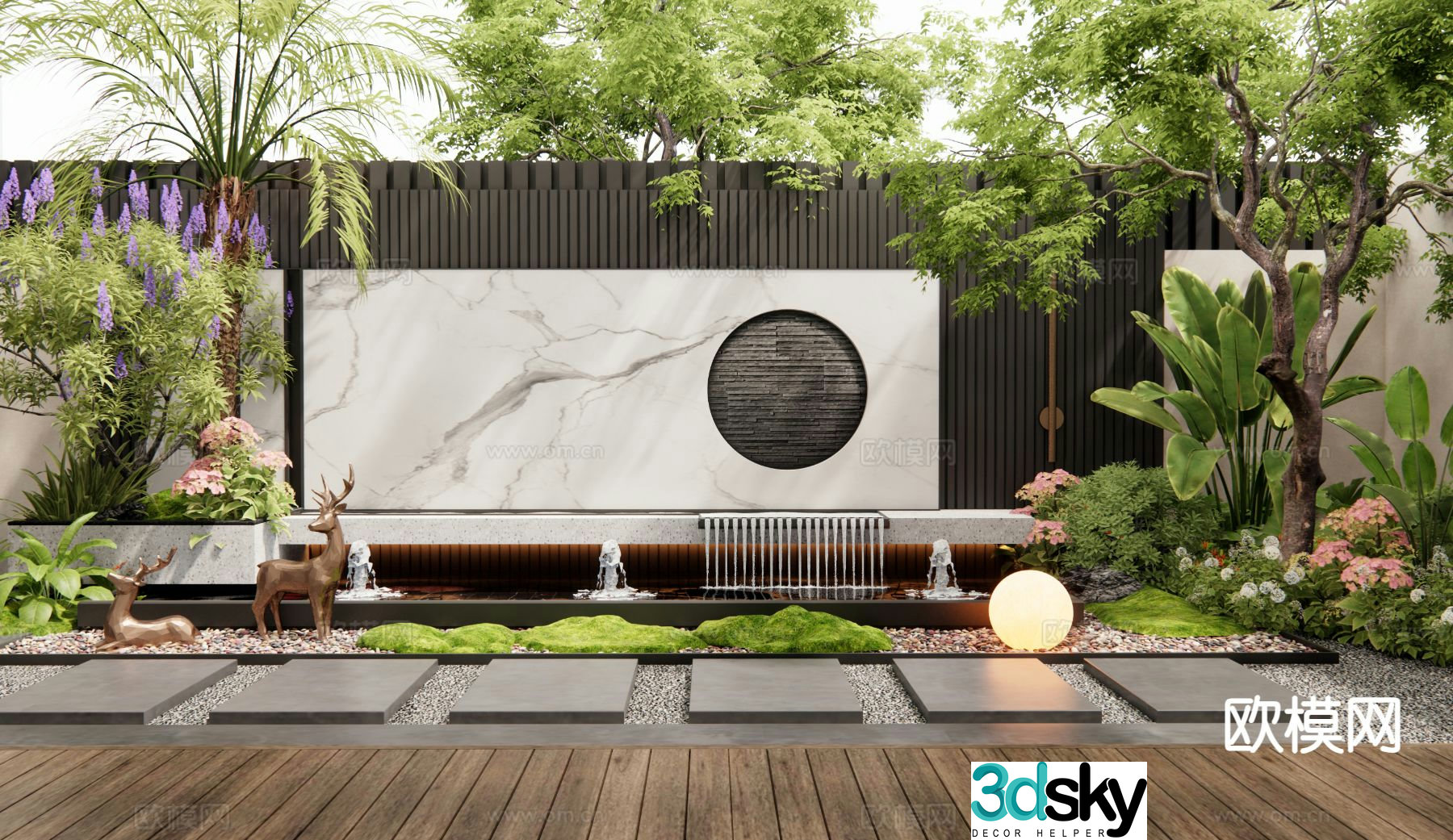 Modern courtyard garden flowing water feature wall courtyard water feature 3d model