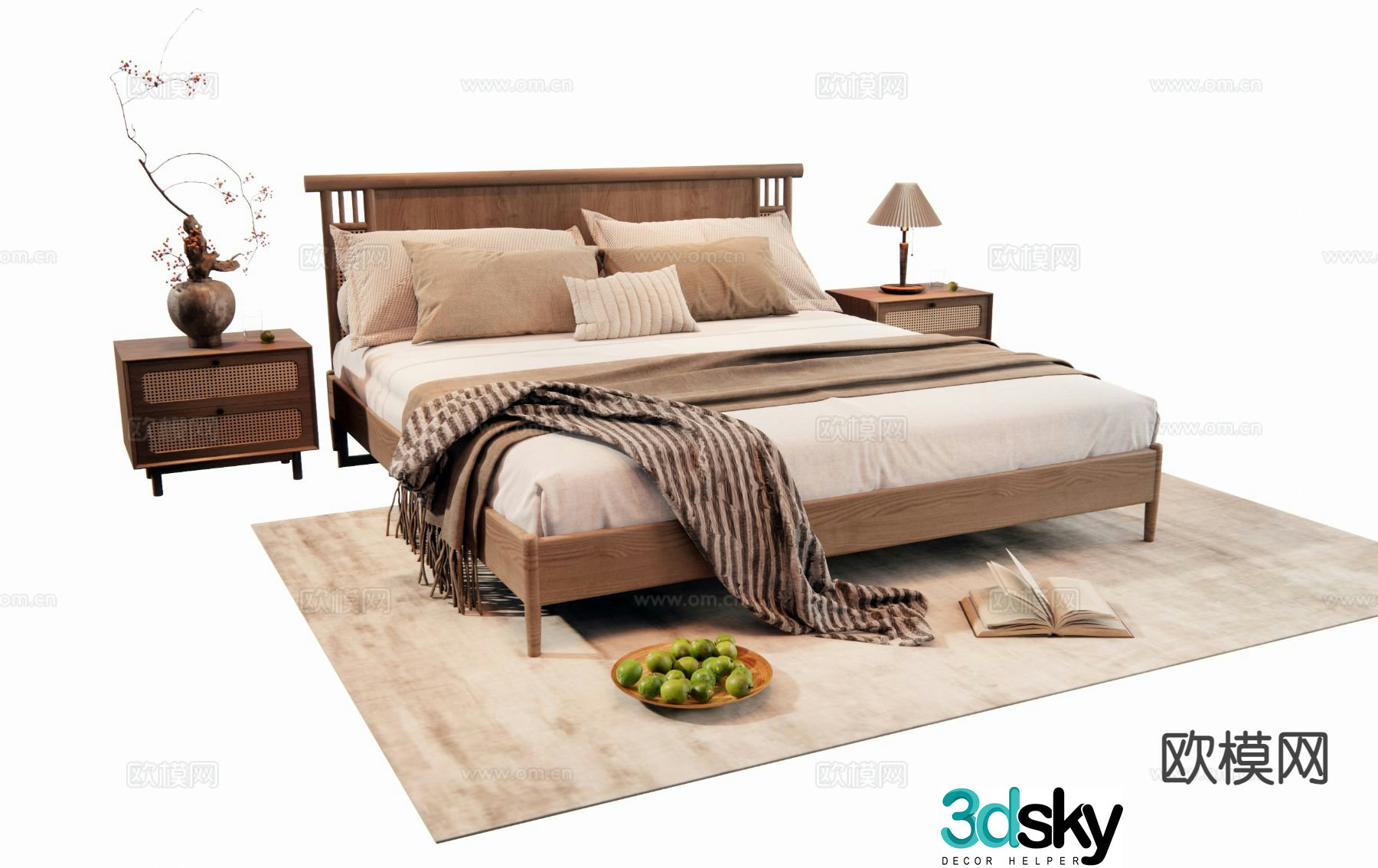 Wabi-sabi style double bed 3d model