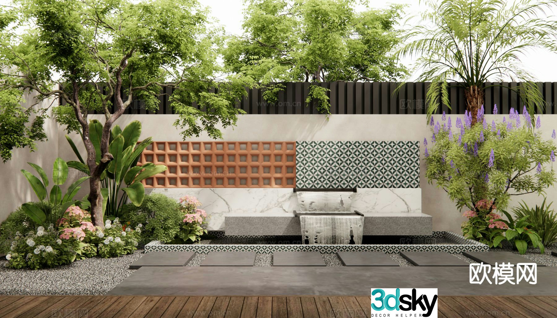 Modern courtyard water feature flowing water feature wall water bowl 3D model