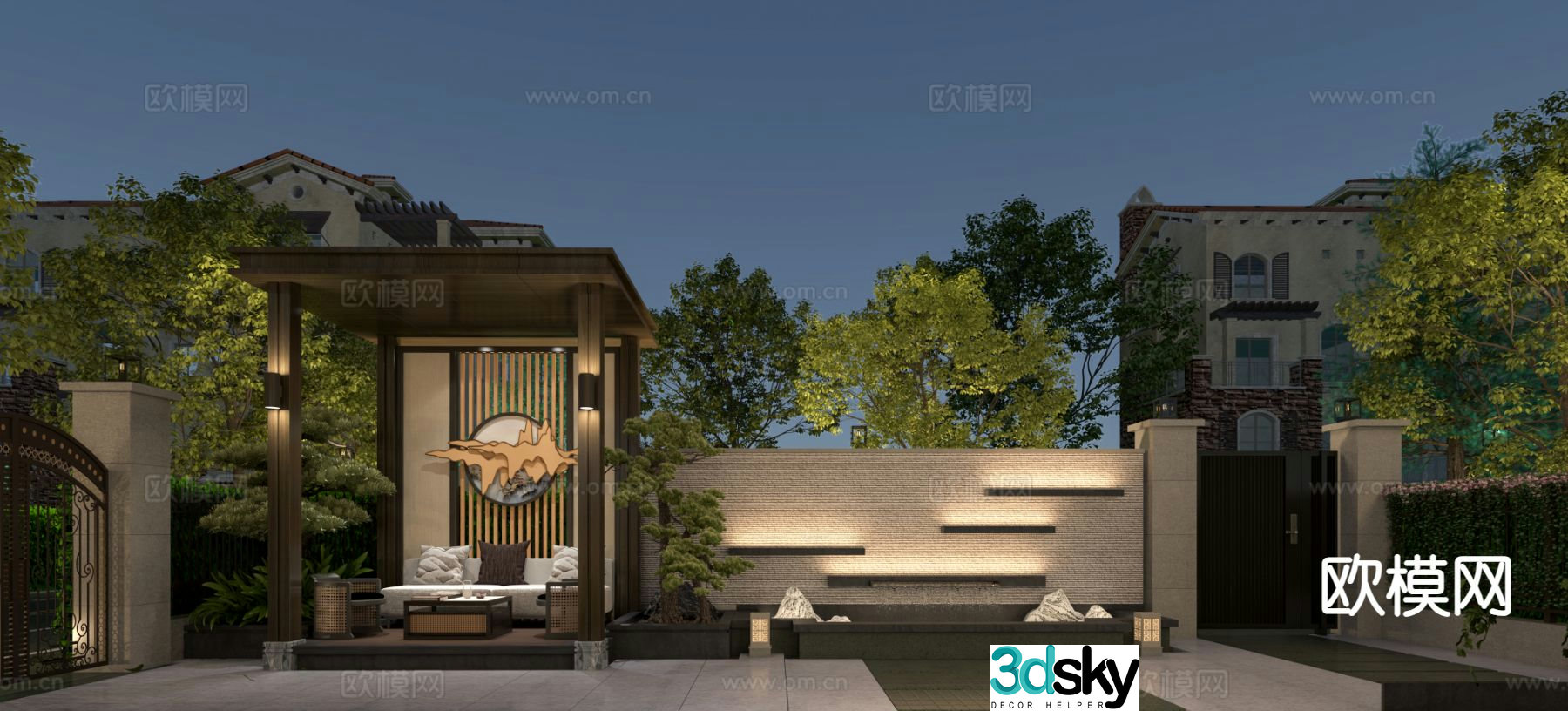 New Chinese style courtyard landscape 3D model