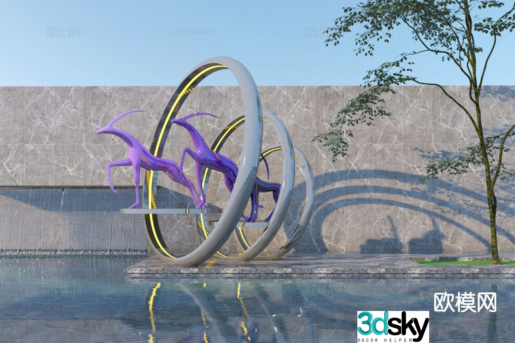 Modern sculpture landscape deer sculpture sketch 3d model