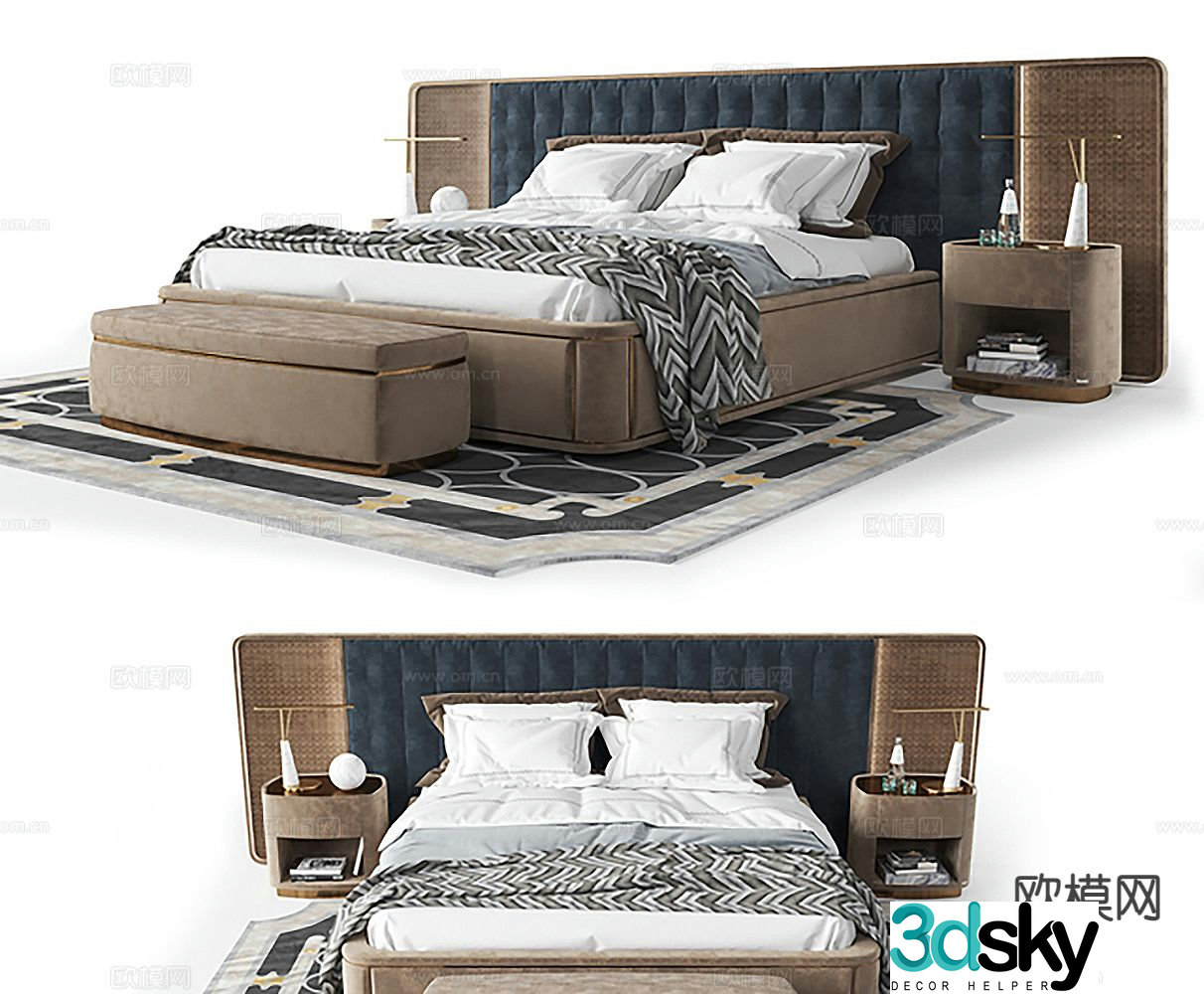 Light luxury double bed 3D model