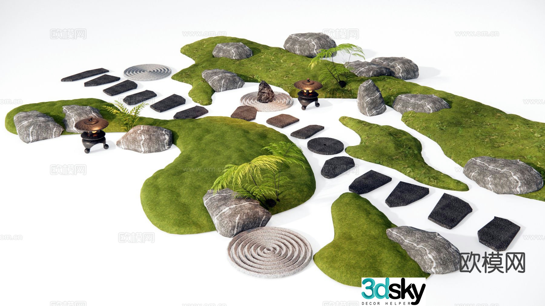 New Chinese style micro terrain Tingbu stone landscape stone 3d model