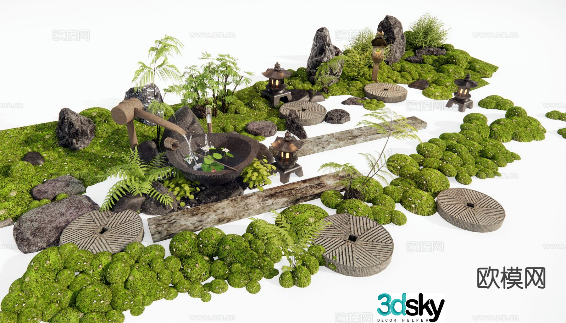 New Chinese-style courtyard sketch micro-terrain Tingbu bryophytes 3D model