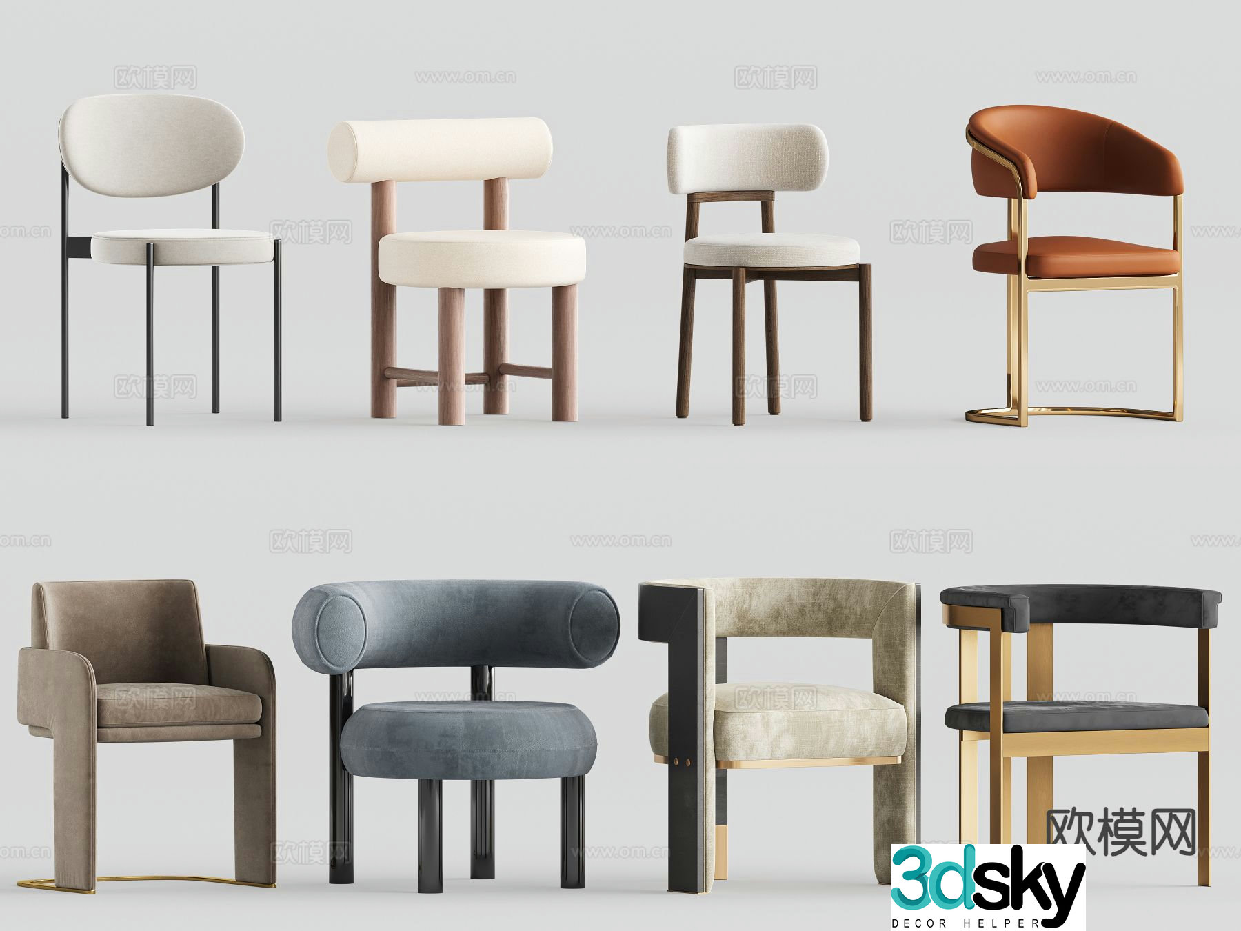 Modern chair dining chair single chair 3d model