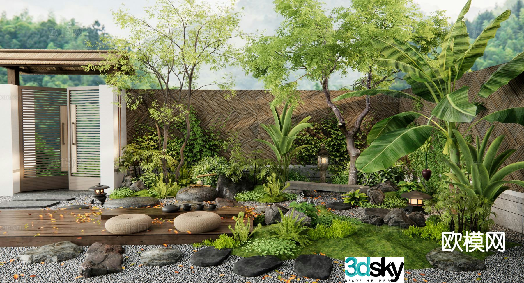 Japanese garden landscape dry landscape zen garden 3d model
