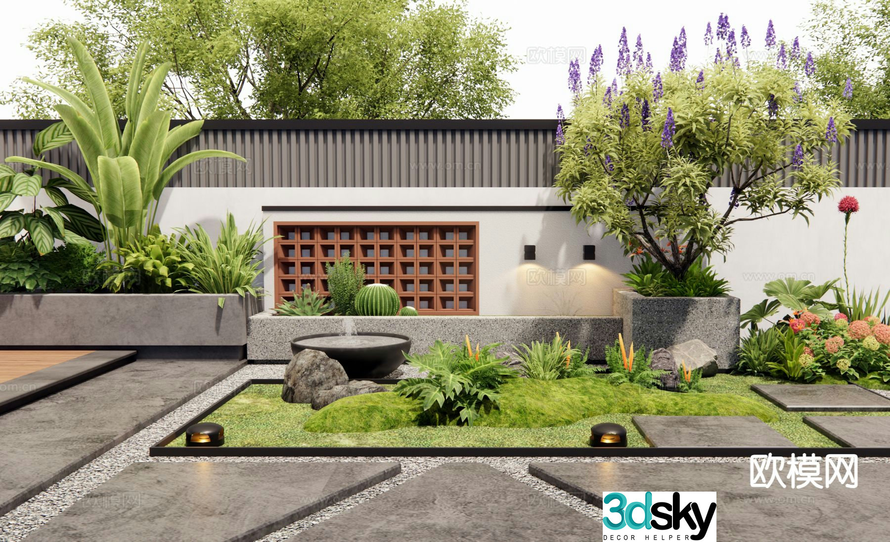 Modern courtyard landscape wall courtyard landscape 3d model
