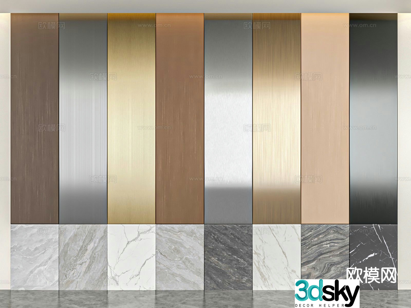 Brushed metal stone wall panel 3d model