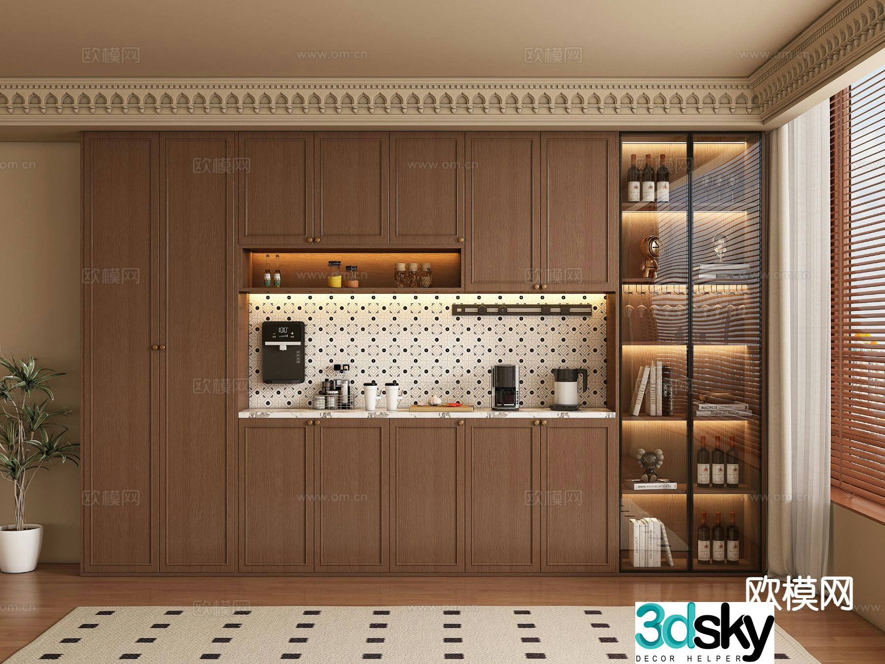 Middle-aged wine cabinet sideboard 3D model