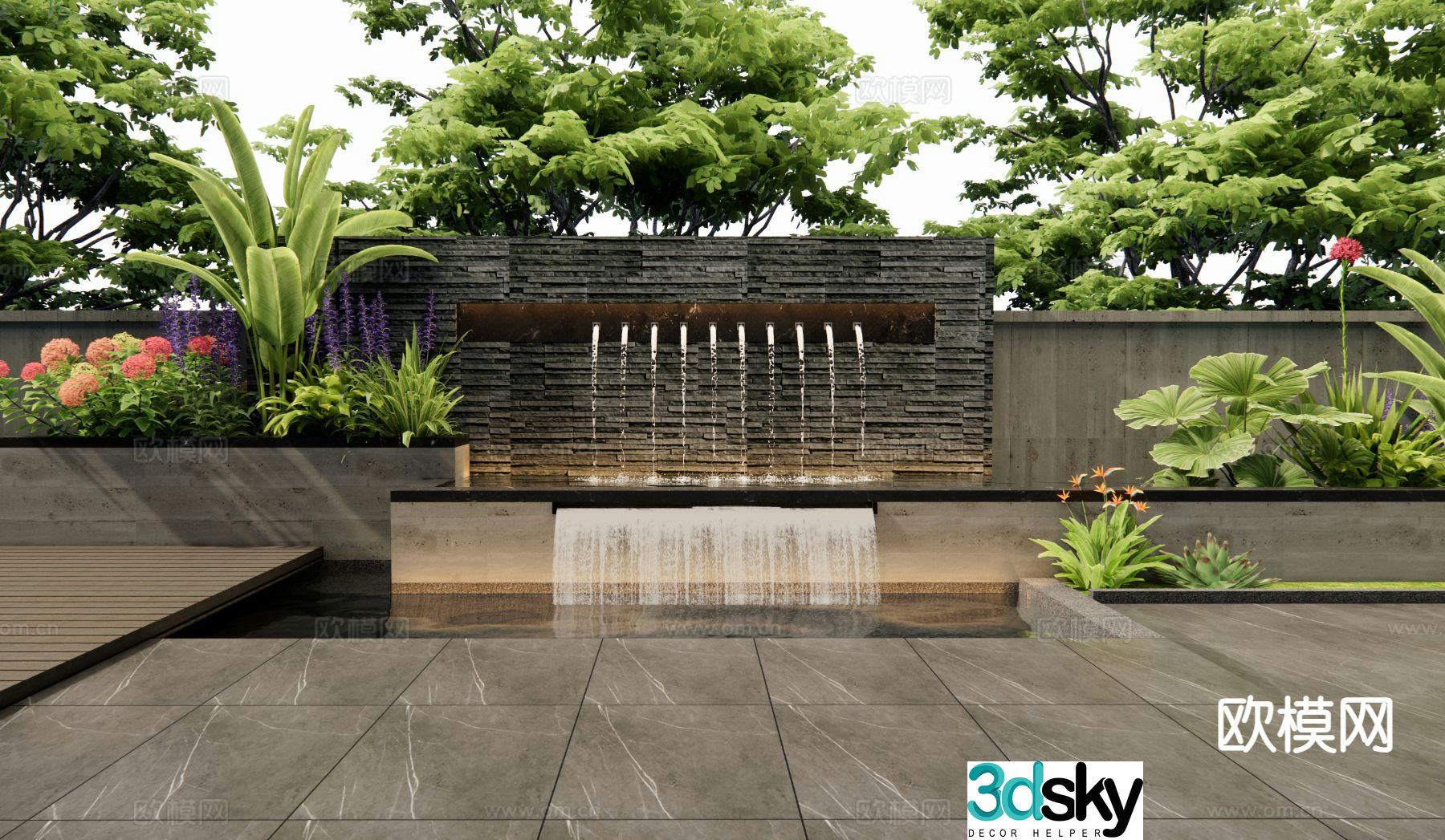 Modern courtyard water feature wall fountain water feature 3d model