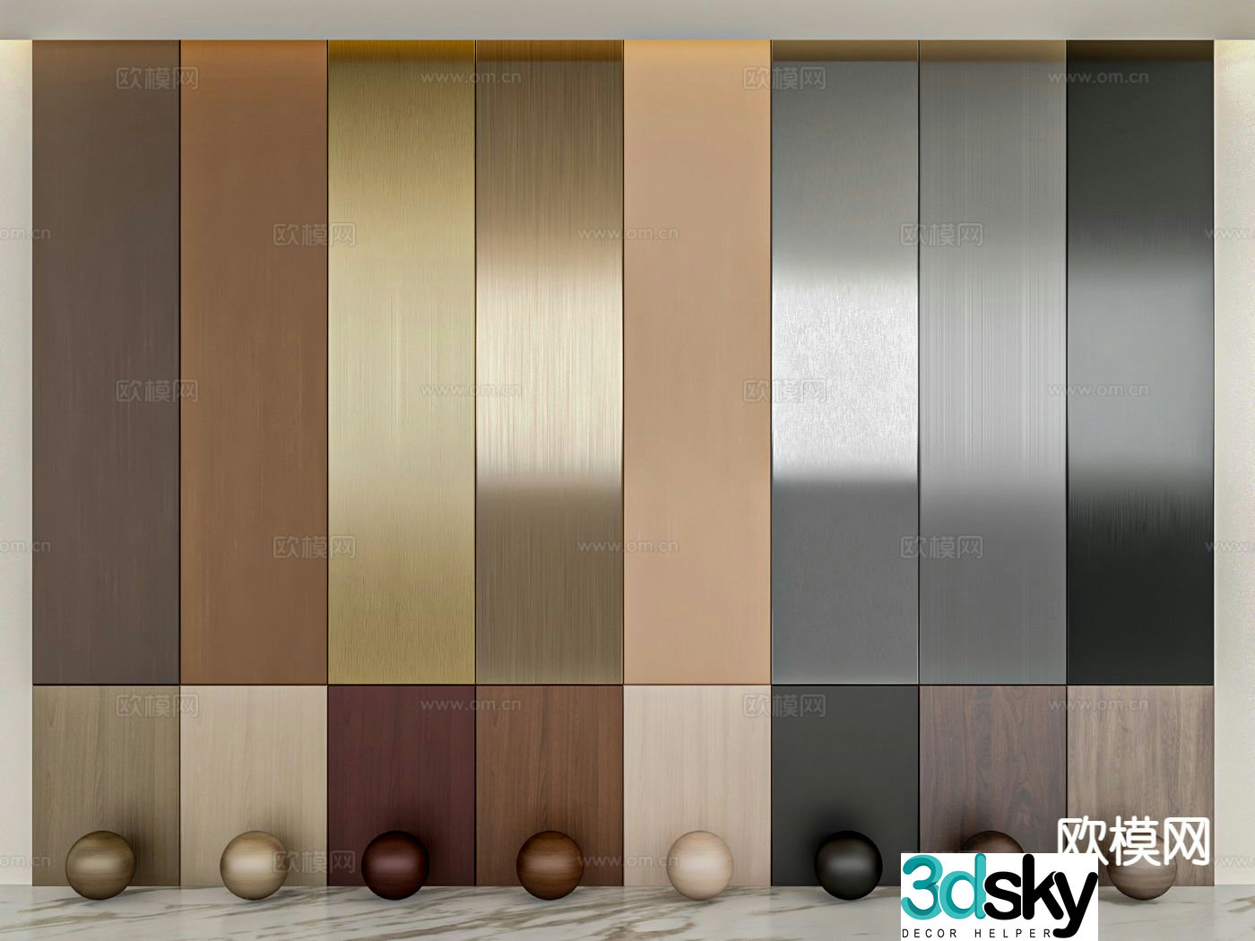 Brushed metal wood grain wall panel 3d model