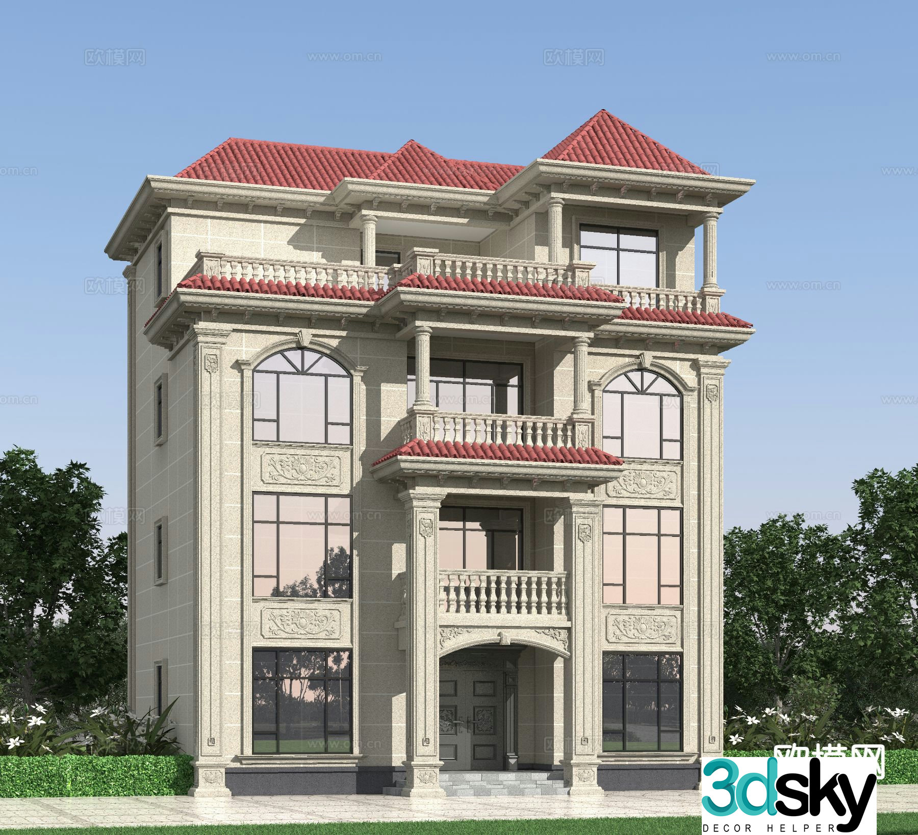 European style single-family villa appearance 3D model