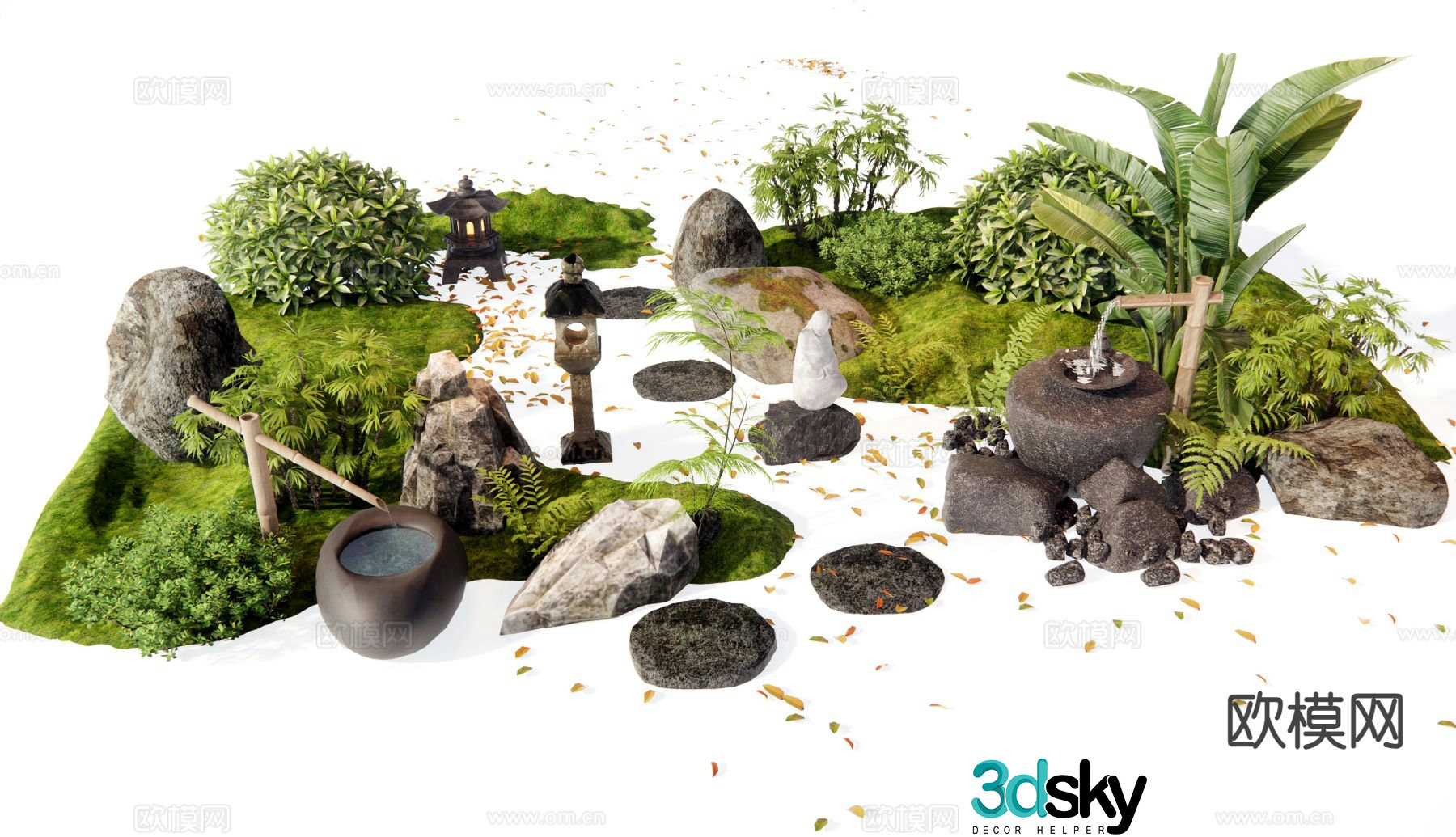 New Chinese style stone micro terrain landscape sketch 3d model