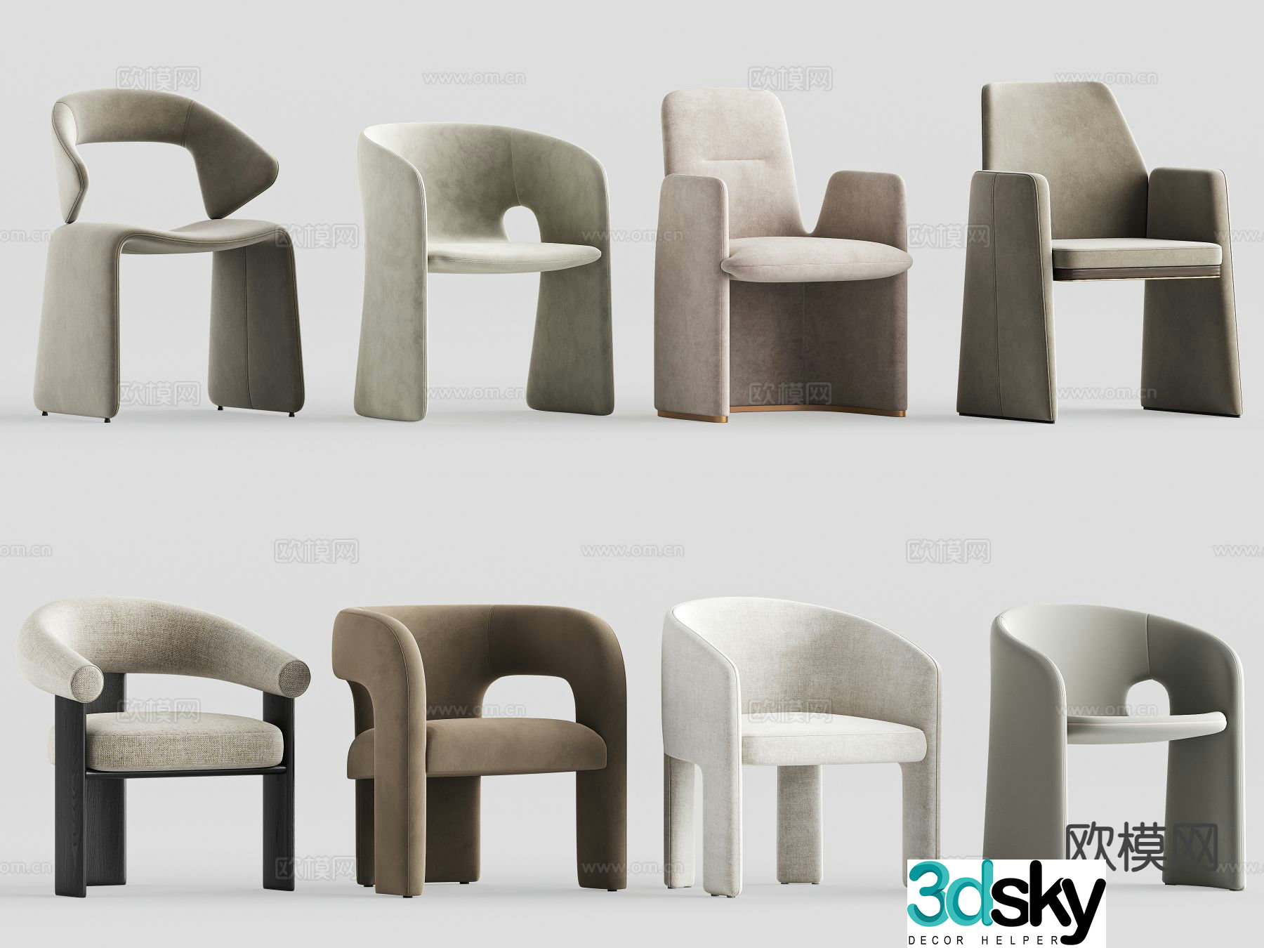 Cream style chair dining chair single chair 3d model