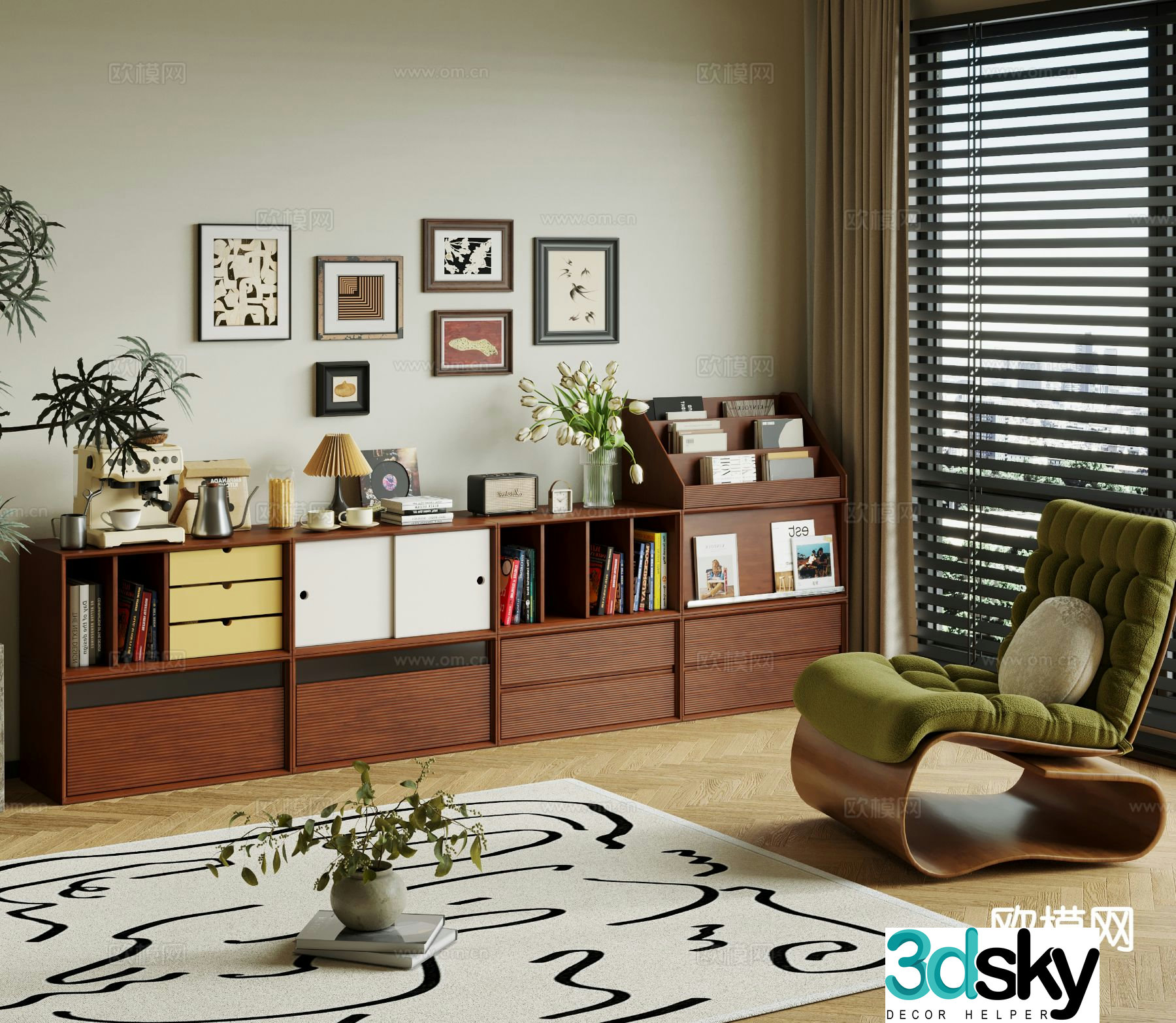Middle-aged bookcase low cabinet 3D model