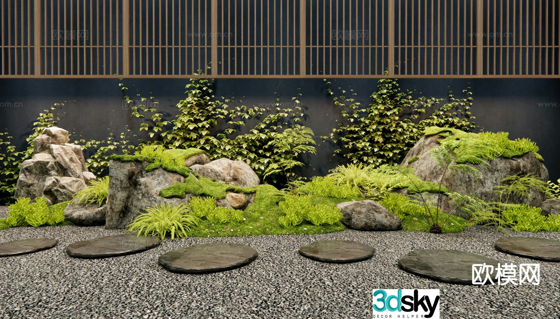 New Chinese style cobblestone stone steps 3d model