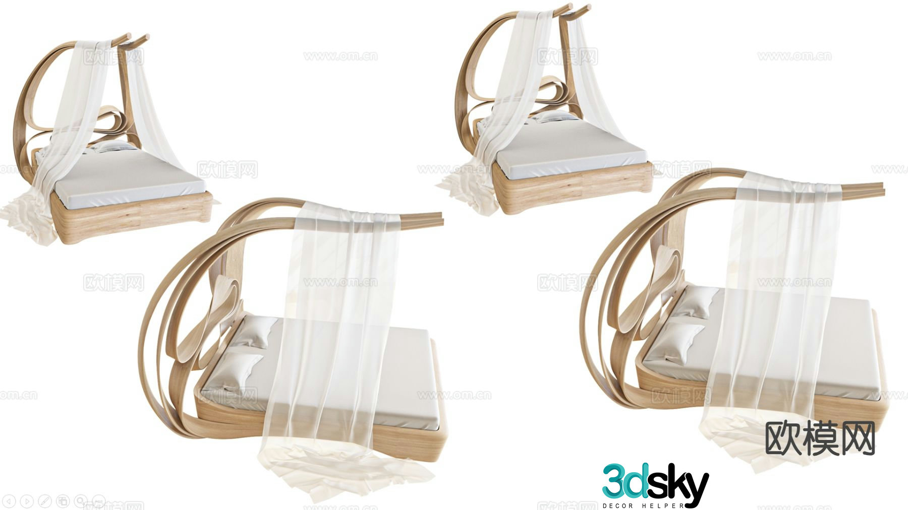 American style queen bed double bed mosquito net bed 3d model