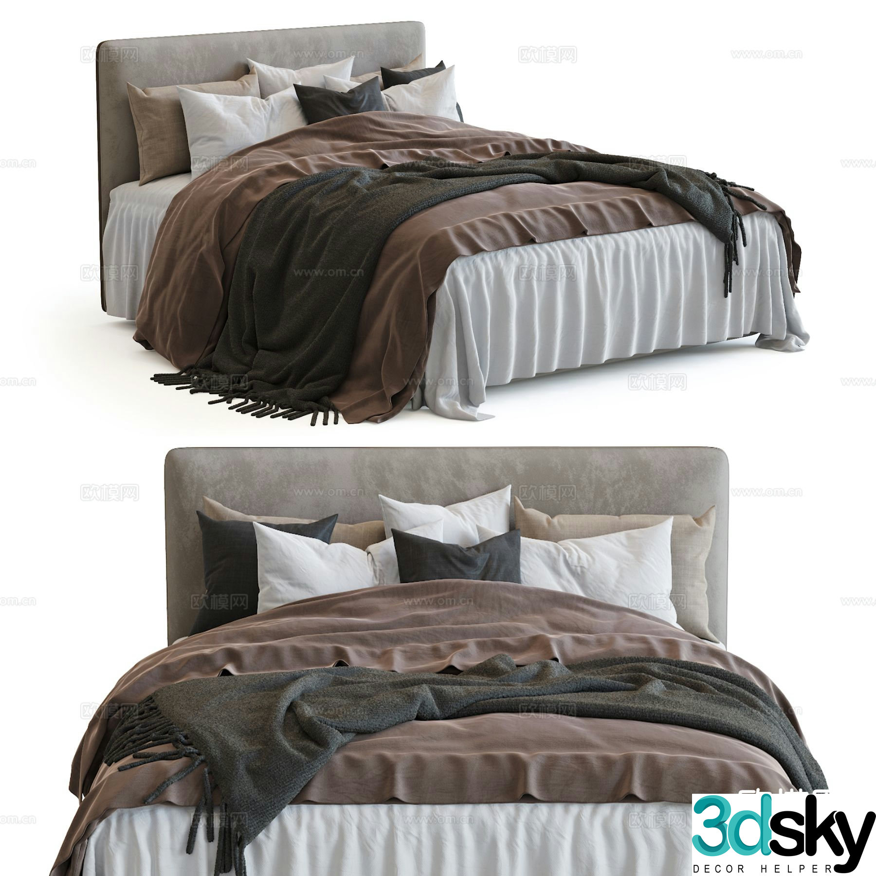Simple double bed 3d model
