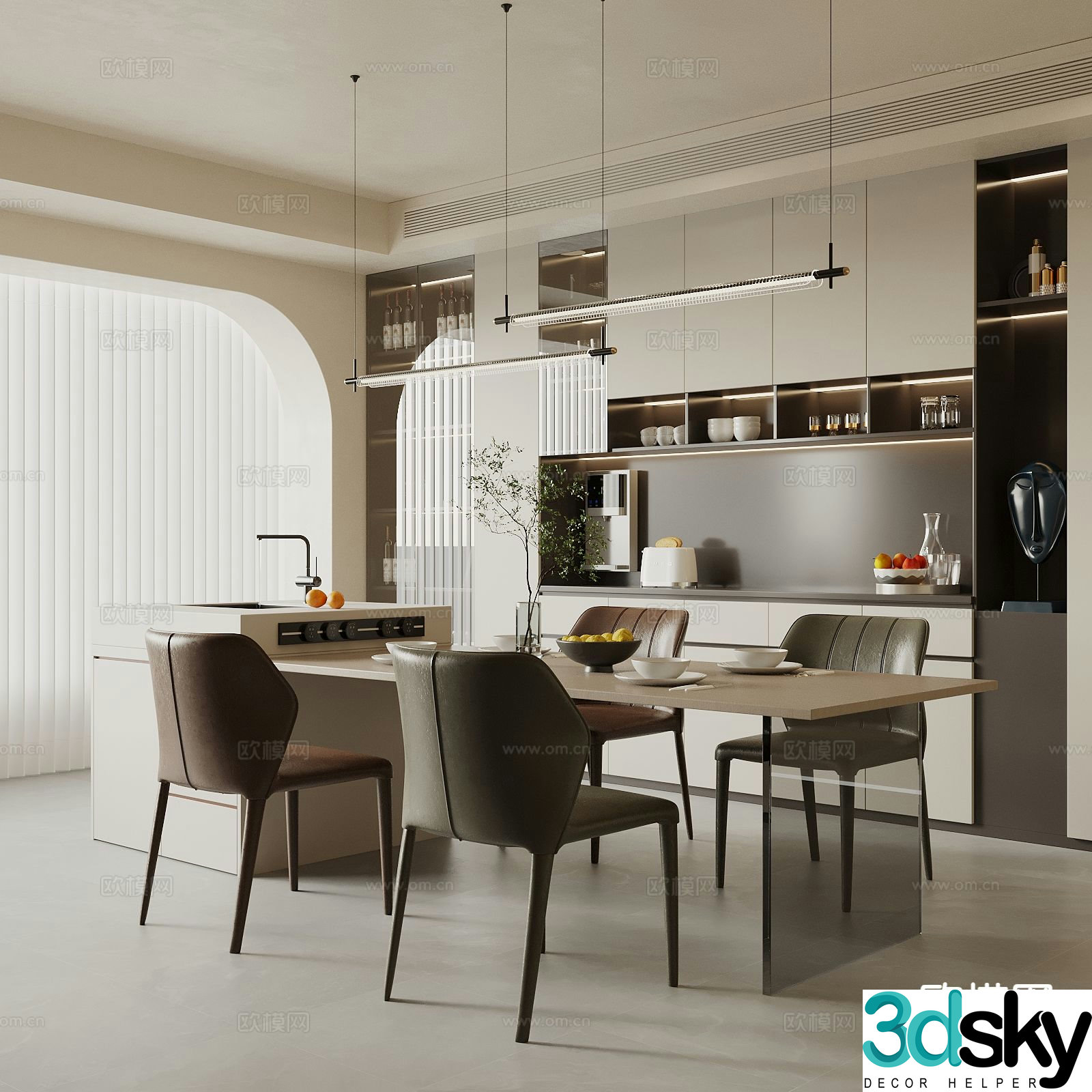 Modern island restaurant 3d model