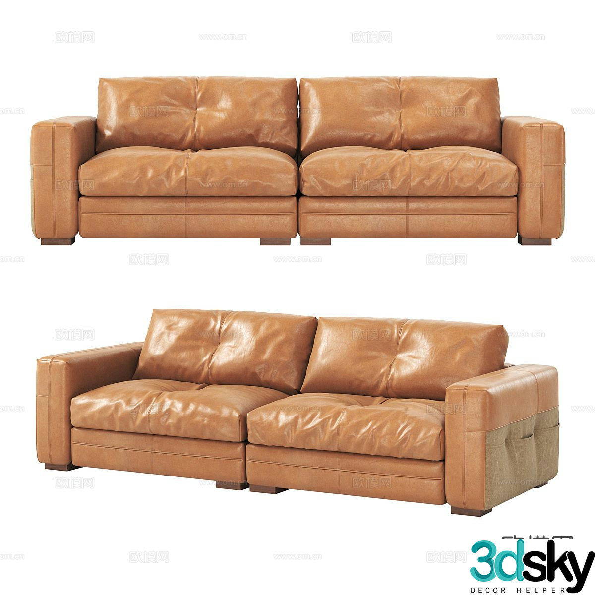 Double sofa leather sofa 3d model