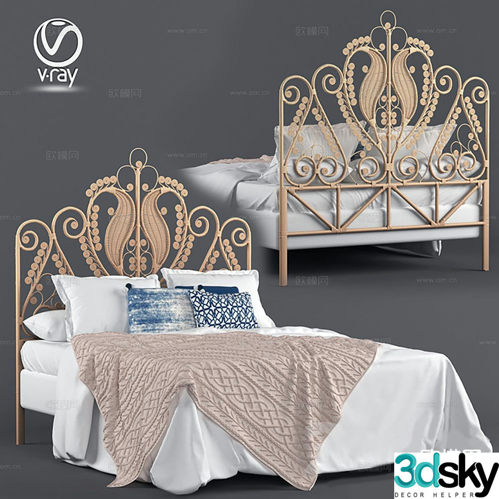 French double bed 3d model