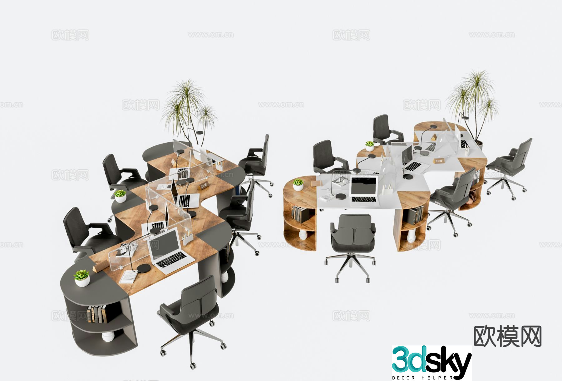 Modern office desk and chair curved desk 3d model