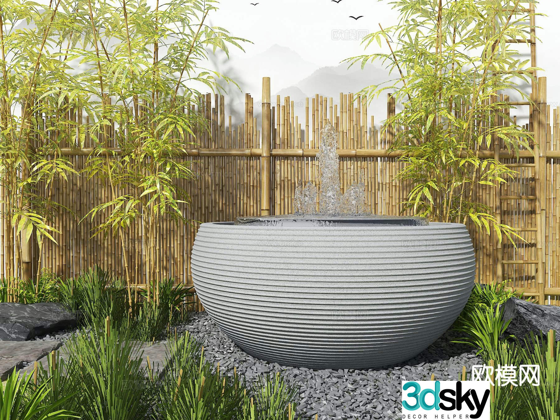 Courtyard landscape water tank fountain 3d model