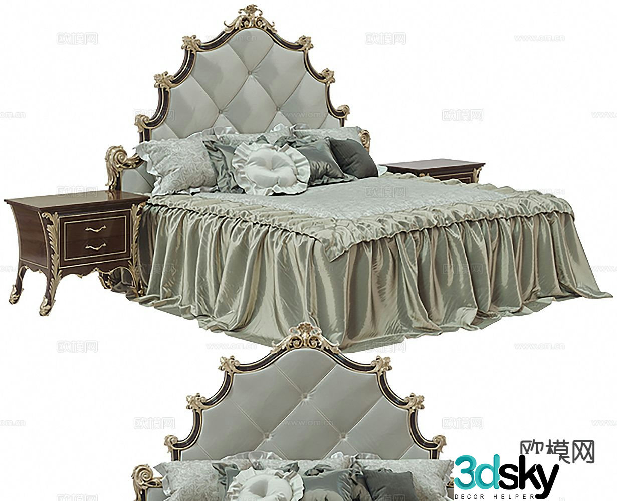 European double bed 3d model