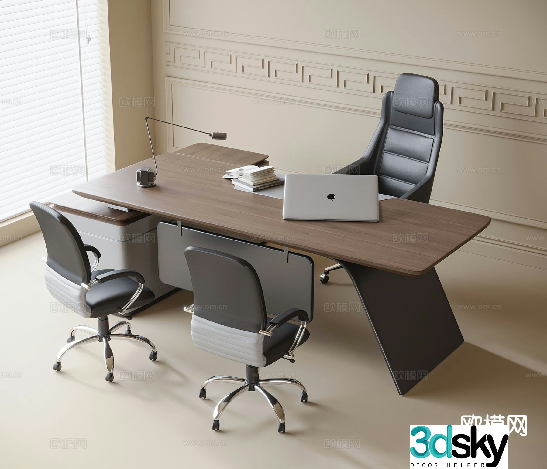 Modern boss office desk and chair 3d model