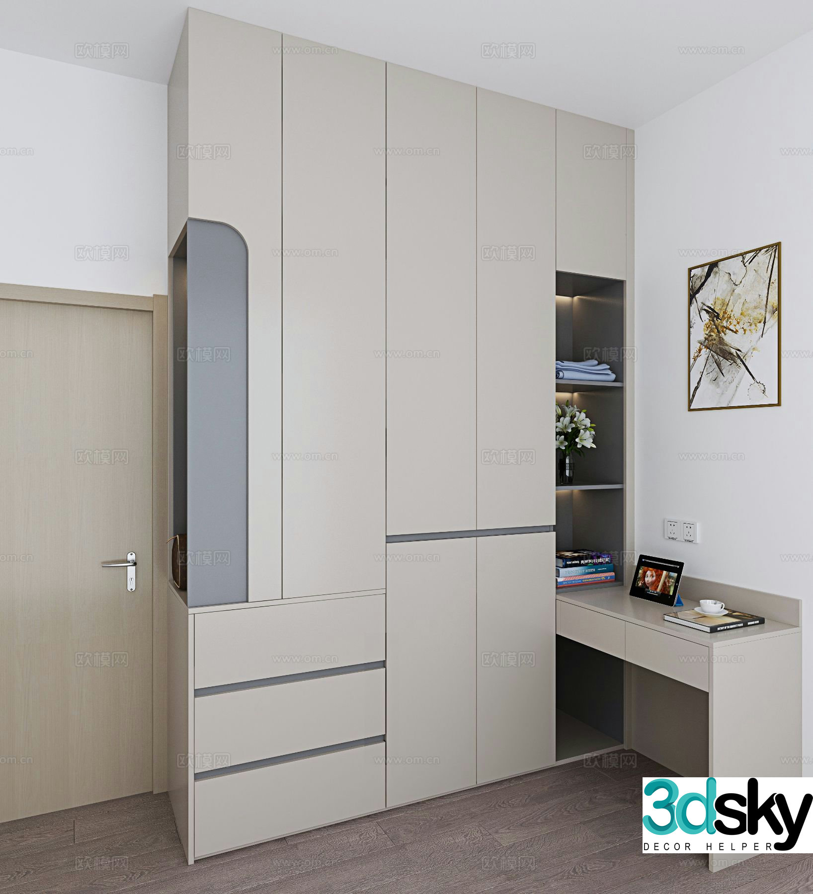 Modern wardrobe desk integrated cabinet 3d model