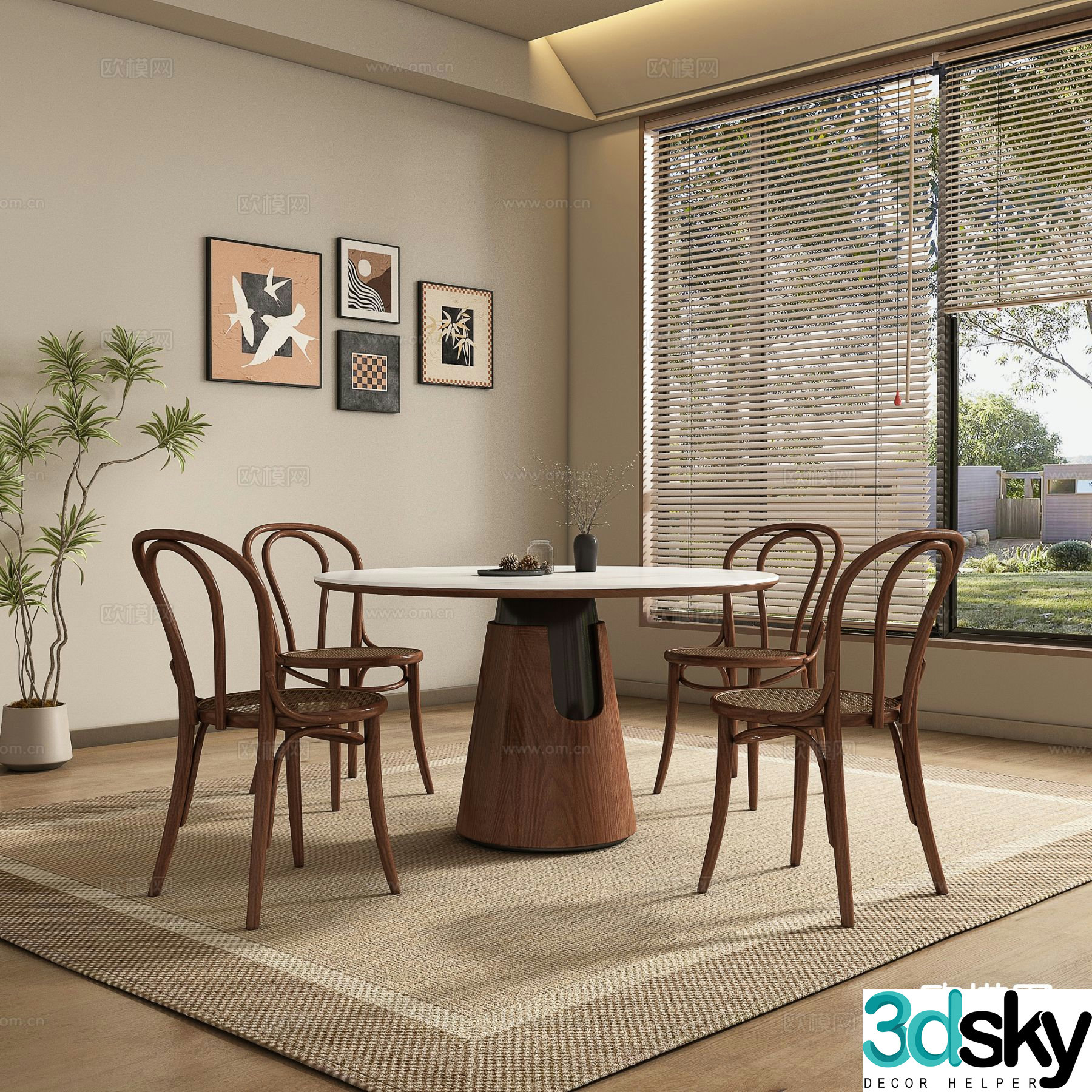Medieval style dining table and chairs round dining table 3D model